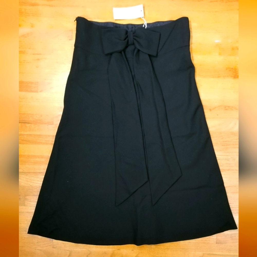 NWT VTG Black Wool Midi Skirt Backside Bow Decor Made in England Goat Fashion 12